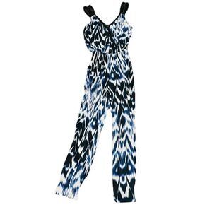 NICOLE MILLER Batik Skin Blue Black White Snakeskin Sleeveless Jumper Romper Jum